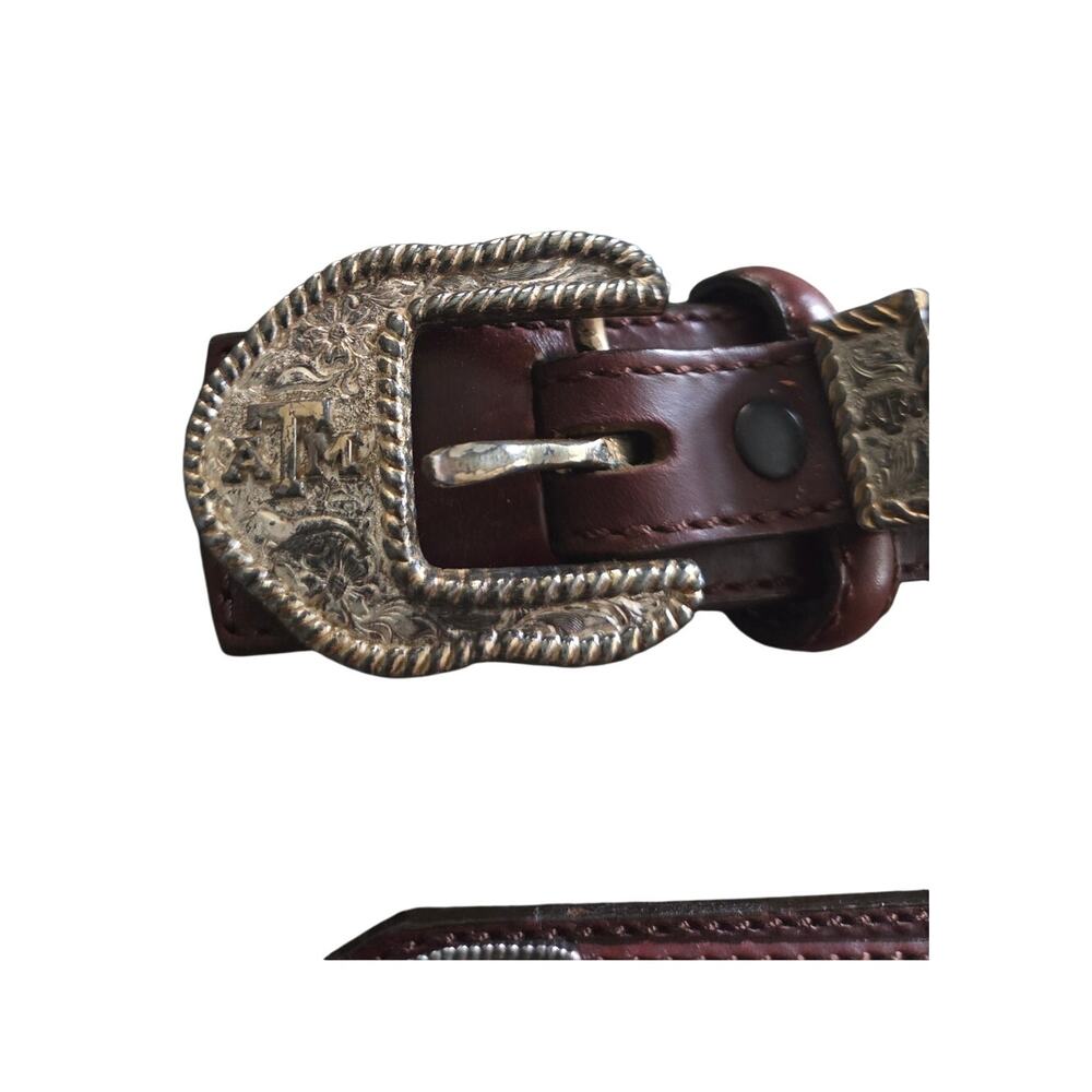 Vintage 90s Texas A&M Brown Leather Western Belt Size 36 Unisex Woven